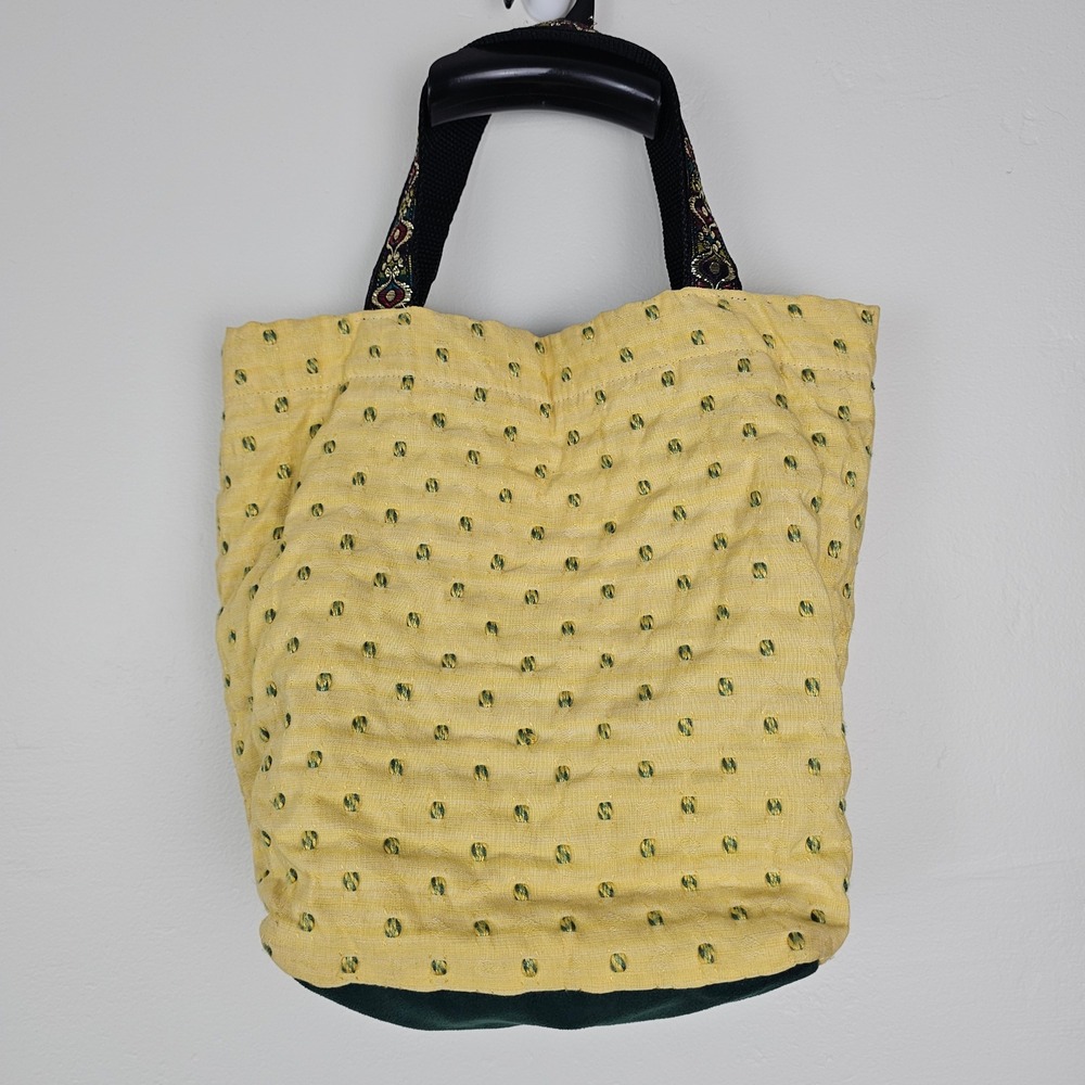 Beatnik Bags Tote Bag Women OS Yellow Quilted Fabric Boho Embroidered Straps
